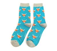LilyRosa Women's Highland Cow Socks 3-7 Blue Pink Duck Egg Green Teal Girls Ladies Women 1 Pair (UK, Numeric, 3, 8, Regular, Regular, Teal)