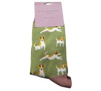 LilyRosa Women's Jack Russell Terrier Dog Socks Green Blue Grey