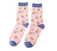 LilyRosa Womens Red Cherry Socks Girls Ladies Size 3-7 Bamboo Blend 1 Pair (Pink)
