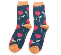 LilyRosa Womens Red Poppy Socks Flower 3-7 Blue Floral