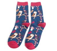 LilyRosa Women's Woodland Owl Socks Girls Ladies 4-7 Women 1 Pair (UK, Numeric, 4, 7, Regular, Regular, Blue)