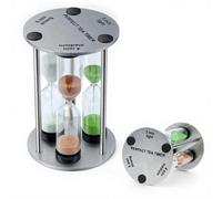 Lily's Home 3.5" Tall 3-in-1 Perfect Tea Timer, Includes 3, 4, and 5 Minute Sand Hourglass Timers, Use for Making Tea or Keeping Time Around The Kitchen, Brushed Stainless Steel Frame, Cylindrical