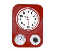Lily's Home -9.5 Inch x 12.5 Inch -Retro Kitchen Wall Clock, Vintage Wall Clock with a Thermometer and 60-Minute Timer, Ideal for Any Kitchen, Office, or Diner (Retro Red)