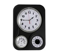 Lily's Home - 9.5 Inch x 12.5 Inch - Retro Kitchen Wall Clock, Vintage Wall Clock with a Thermometer and 60-Minute Timer, Ideal for Any Kitchen, Office, or Diner (Black)