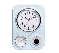 Lily's Home - 9.5 Inch x 12.5 Inch - Retro Kitchen Wall Clock, Vintage Wall Clock with a Thermometer and 60-Minute Timer, Ideal for Any Kitchen, Office, or Diner (Light Blue)