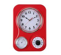 Lily's Home (9.5 Inch x 13.3 Inch Retro Kitchen Wall Clock, Vintage Wall Clock with a Thermometer and 60-Minute Timer, Ideal for Any Kitchen, Office, or Diner (Red)