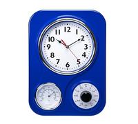 Lily's Home - 9 Inch x 12.5 Inch- Retro Kitchen Wall Clock, Vintage Wall Clock with a Thermometer and 60-Minute Timer, Ideal for Any Kitchen, Office, or Diner (Dark Blue)