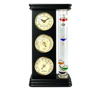 Lily's Home Analog Weather Station, with Galileo Thermometer, a Precision Quartz Clock, and Analog Barometer and Hygrometer, 5 Multi-Colored Spheres (6" L x 2" W x 12" H) - Matt Black