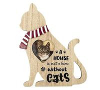 Lily's Home Cat-Shaped Wooden Photo Frame - 9'' x 11.8'' with Heart-Shaped 3.5'' x 3.5'' Slot - Sturdy Easel Stand & Ribbon - Ideal Picture Frame for Cat Lovers - Perfect Pet Memorial Gift