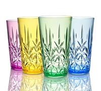 Lily's Home Crystal HighBall Glasses Set of 4 - Unbreakable Plastic Drinking Glasses, Stackable, Dishwasher Safe, Multicolor, Drinkware Cups Reusable Water Tumbler Plastic Glasses - 18 oz