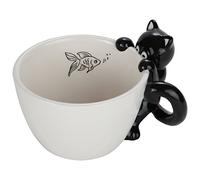 Lily's Home Cute Fishing Black Cat Mug for Coffee and Tea. Ceramic 3D Animal Mug for Cat Lovers