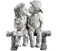 Lily's Home First Kiss Resin Garden Statue, Little Girl and Boy Kissing Yard Miniature Figurine, 9 Inch