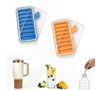 Lily's Home Flexible Silicone Ice Cube Tray - Durable Easy Release - Fresh Youthful Colors - Water Fill Port - Compact 9x4.5 Size - Multi-Purpose Use - For Freezer - Set of 2 - Bright Orange/Blue