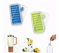 Lily's Home Flexible Silicone Ice Cube Tray - Durable Easy Release - Fresh Youthful Colors - Water Fill Port - Compact 9x4.5 Size - Multi-Purpose Use - For Freezer - Set of 2 - Bright Green/Blue