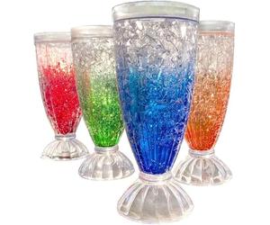 Lily's Home Frosted Freezer Milkshake Glasses, 12 oz Set of 4 - Double Wall Insulated Acrylic with Liquid Gel for Root Beer Floats, Smoothies & Ice Cream Sodas, Home Bar, Kitchen, Party & Dessert Shop