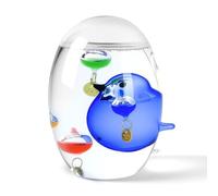 Lily's Home Galileo Thermometer Indoor - 4.5" H Glass Thermometer - Egg Shaped with Blue Bird- 4 Multi-Colored Gold-Tagged Spheres, Measures from 64ºF to 76ºF - Ideal Gift, Home Decor Accent