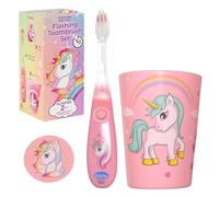 Lily's Home Kids Flashing Timer Toothbrush Kids with Soft Bristles, Rising Cup & Cover - Fun 2-Min Light-Up Brushing for Children - Toddler Soft Toothbrush Kit (Unicorn)