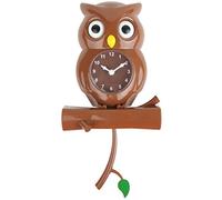 Lily's Home Pendulum Owl Clock with Revolving Eyes and Swinging Branch, Battery Powered and Wall Mountable, Wonderful and Whimsical Addition to Themed Bedroom Décor, Brown (15 Inches)