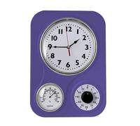 Lily's Home Retro Kitchen Wall Clock, with a Thermometer and 60-Minute Timer, Ideal for Any Kitchen, Purple (9.5 in x 13.3 in)