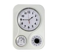 Lily's Home Retro Kitchen Wall Clock, with a Thermometer and 60-Minute Timer, Ideal for Any Kitchen, White (9.5 in x 13.3 in)