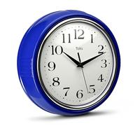 Lily's Home Retro Wall Clock, 9.5 Inch Vintage Design, Silent Non-Ticking Quartz Movement, Battery Operated, Perfect for Kitchen, Living Room, Office, and Indoor Use (Dark Blue)