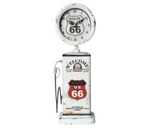 Lily's Home Route 66 Gas Pump Mantel Clock, Vintage Retro Metal Analog Desk Clock with Silent Quartz Movement, Battery Operated Garage & Man Cave Decor, Gift for Car Lovers, White, 13.5 x 4.75 in