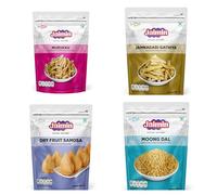 Lily's Indian Vegetarian Cuisine,Jaimin Murukku Snack, Jamnagari Gathiya Snack, Dry Fruit Samosa, Moong Dal Pack of 4