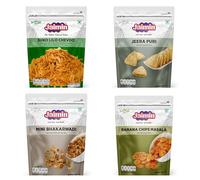 Lily's indian vegetarian cuisine-Jaimin Suko Lilo Chevdo,Jeera Puri, Mini Bhakarwadi,Banana Chips Masala Pack of 4