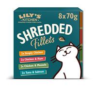 Lily's Kitchen Natural Adult Wet Cat Food Tins - Shredded Fillets Multipack - Complete Grain-Free Recipes, Pack of 4 (8 x 70g)