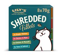 Lily's Kitchen Natural Adult Wet Cat Food Tins - Shredded Fillets Multipack - Complete Grain-Free Recipes, Pack of 4 (8 x 70g)