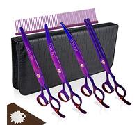 LILYS PET Professional PET Dog Grooming Coated Titanium Scissors Suit Cutting&Curved&Thinning Shears (8.0 inches, Purple)