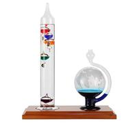 LilysHome Galileo Thermometer with Etched Glass Globe Barometer, A Timeless Design that Measures Temperatures from 64ºF to 80ºF with a Beautiful Wood Base, 5 Multi-Colored Spheres (9 in x12 in)
