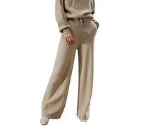 LilySilk 100% Cashmere Pants for Women Super Soft Warm Wide Leg Cashmere Knitted Trousers Elastic Waist Sweatpants Beige M