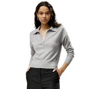 LilySilk 100% Cashmere Sweater for Women Polo Shirt Style Pullover V Neck Lightweight Soft Long Sleeve Knit Tops(Light Grey,L