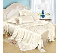 LilySilk 100% Mulberry Silk Bedding Set 6 Pcs 19MM Fitted Sheet, Duvet Cover, Envelope Pillowcase and Oxford Pillowcase for Better Sleep and Ultimate Comfort(Ivory，Super King)