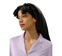 LilySilk 100% Mulberry Silk Nightcap Ladies Pure Silk Sleep Cap for Hair Care Long Bonnet with Extended Tie Laces for All Hair Type,Black