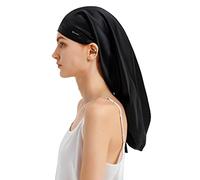 LilySilk 100% Mulberry Silk Sleep Cap 19 Momme for Curly Hair, Sleep Cap for Sleeping, Silk Hair Wrap for Women, Black, One size