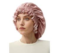 LilySilk 100% Mulberry Silk Sleeping Bonnet for Women - Adjustable Double-Layer Wrap for Curly to Long Thick Hair with Reversible Design,Rosy Pink
