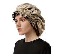 LilySilk 100% Mulberry Silk Sleeping Bonnet for Women - Adjustable Double-Layer Wrap for Curly to Long Thick Hair with Reversible Design,Black