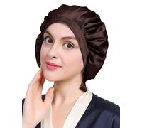 LilySilk 100% Pure Mulberry Silk Sleep Cap for Hair Care Women 19 Momme, Natural Silk Bonnet for Sleeping, Soft Hair Wrap Elastic Stay on Head-Dark Brown