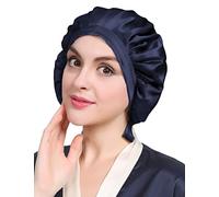 LilySilk 100% Pure Mulberry Silk Sleep Cap for Hair Care Women 19 Momme, Natural Silk Bonnet for Sleeping, Soft Hair Wrap Elastic Stay on Head-Navy Blue