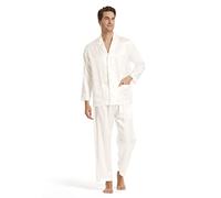 LilySilk 100% Pure Silk Pyjamas for Men Set Long Sleepwear Pyjama Set 19 MM Mulberry Silk Lightweight Male Pjs (White, M/38)