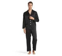 LilySilk 100% Pure Silk Pyjamas Set for Men Long Sleepwear Pyjamas 19 MM Mulberry Silk Lightweight Male Pjs-for Gifts Or Treat Yourself (Black, XXL)