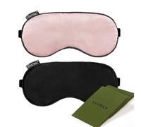 LILYSILK 100% Pure Silk Sleep Mask 2Pcs Blindfold Natural Silk Filled Eyecover Soft Skin-Friendly Sleeping Eye Mask with Adjustable Strap for Women and Men Pink and Black
