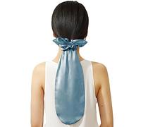 LILYSILK 100% Silk Bonnet for Sleeping & Daily Usage, 2-in-1 Silk Hair Ties with Silk Scrunchies for Long and Curly Hair Elastic Adjustable for Women Ladies and Girls Blue Haze
