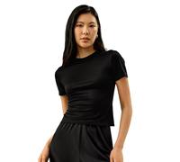 LilySilk 100% Silk Jersey Tee Slim Fit Crew Neck Short Sleeves Cropped T Shirt Casual Solid Tops L, Black