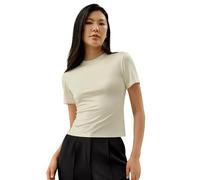 LilySilk 100% Silk Jersey Tee Slim Fit Crew Neck Short Sleeves Cropped T Shirt Casual Solid Tops S, Lily White