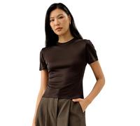 LilySilk 100% Silk Jersey Tee Slim Fit Crew Neck Short Sleeves Cropped T Shirt Casual Solid Tops XL, Cocoa