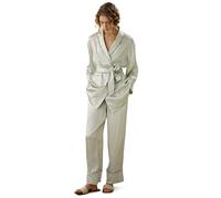 LilySilk 100% Silk Pajama Set for Women 19MM Printed Mulberry Silk Pajamas Lapel Collar 3/4 Sleeves Waisted Pants Casual(Graphic Print,S)