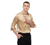 LilySilk 22MM Mulberry Silk Basic Mens Shirt Formal Business Office Buttons Up Top Blouses Long Sleeves Luxury Breathable Cool Silk Dress Shirts M, Light Camel